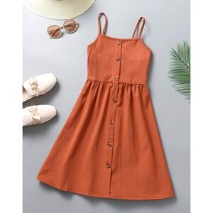 Shein Orange Casual Girls 13/14 Dress Sleeveless Button‎ Front Summer Sundress